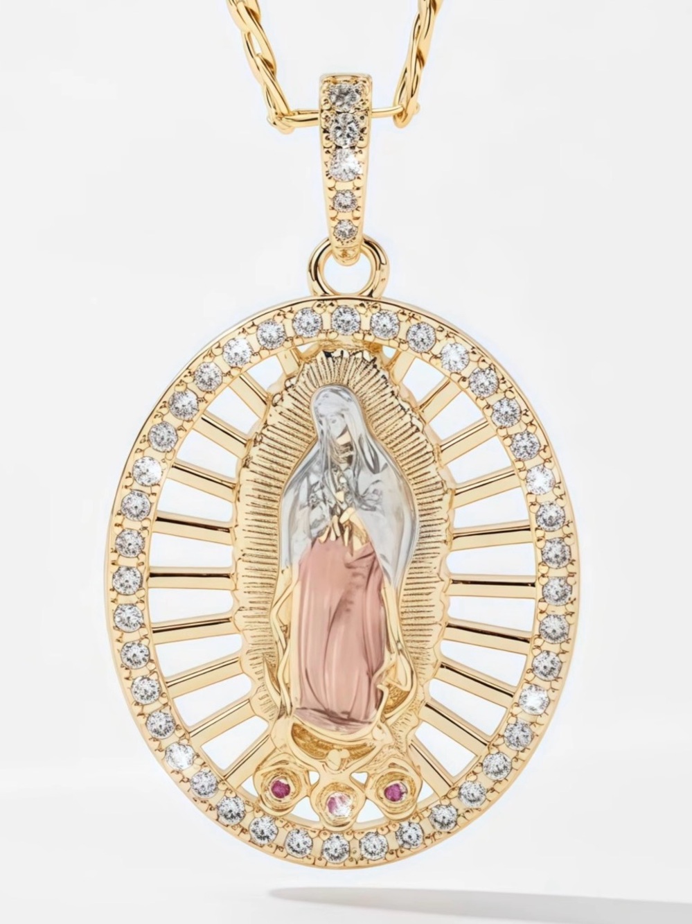 Gold Plated Virgin Mary Pendant Necklace – Elegant Religious Pendant - Picture 2 of 3
